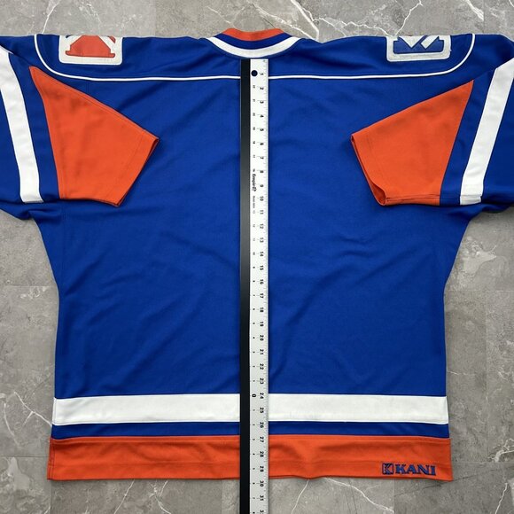 Vintage Kani Hockey Jersey Mens Large Blue Orange Hip Hop Throwback Rap Skate - Picture 15 of 16